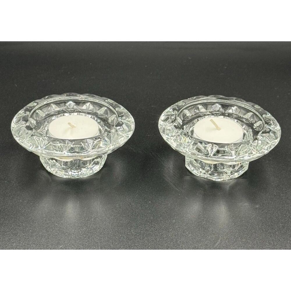 Vintage Arcoroc France Clear Glass Candle Holders Pair Dual Use Votive Taper MCM